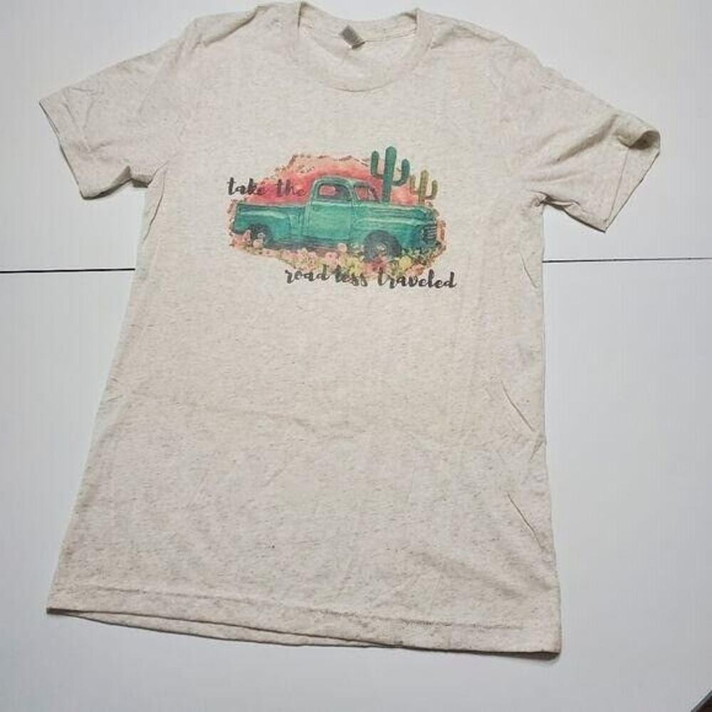 Canvas soft tee, Blue‎ Truck & Cactus graphic shirt